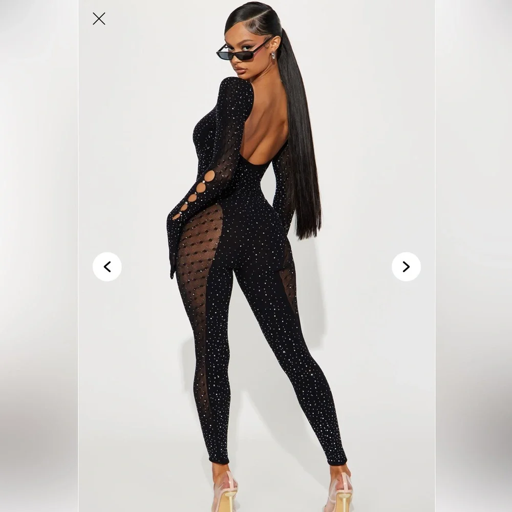 Black Rhinestone Bodysuit - Picture 3 of 5